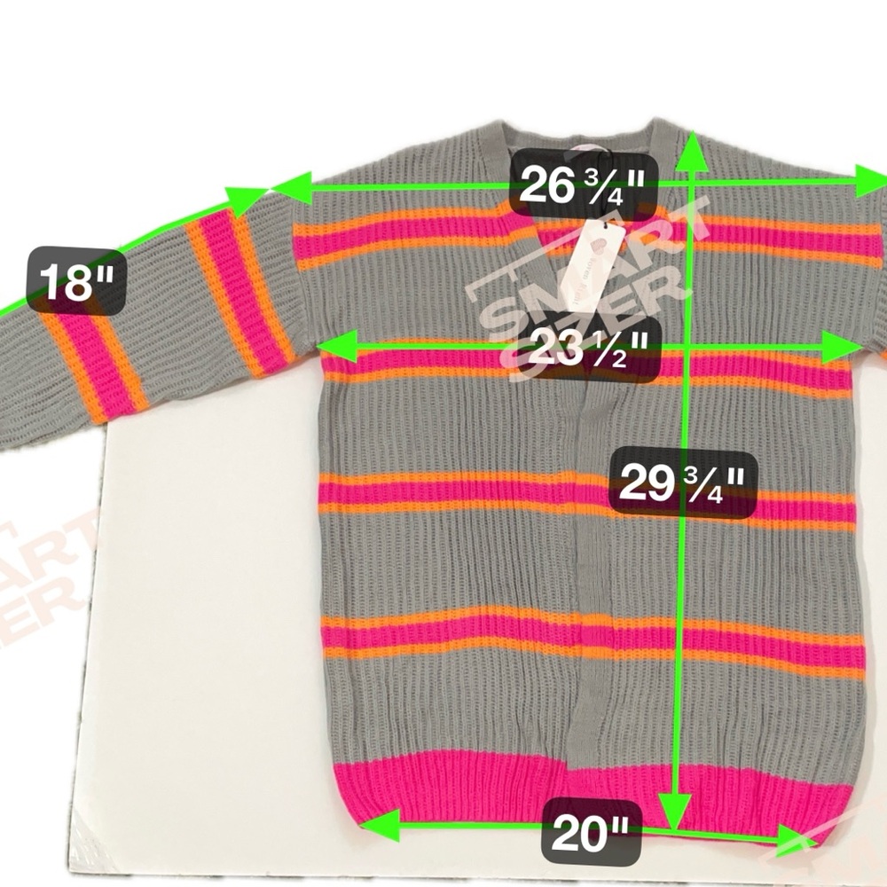 Woven Right Womens Striped Chunky Knit Cardigan Grey Pink Orange Size Medium NWT - Picture 5 of 5